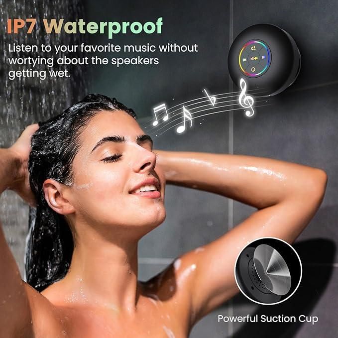 Waterproof Bluetooth Speaker with LED Lights & Suction Cup – Shower & Outdoor