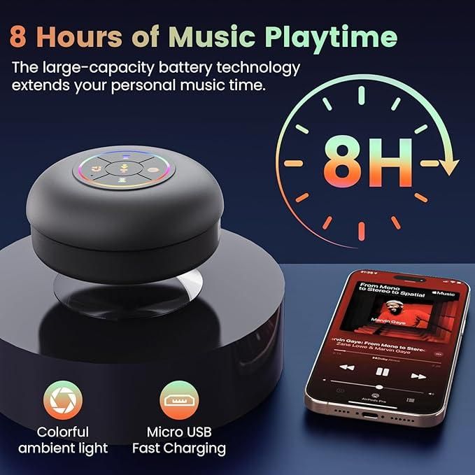 Waterproof Bluetooth Speaker with LED Lights & Suction Cup – Shower & Outdoor