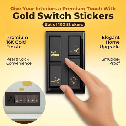 Gold Switch Board Stickers – Decorative Functional Icons | 100 & 200 Sticker Sets
