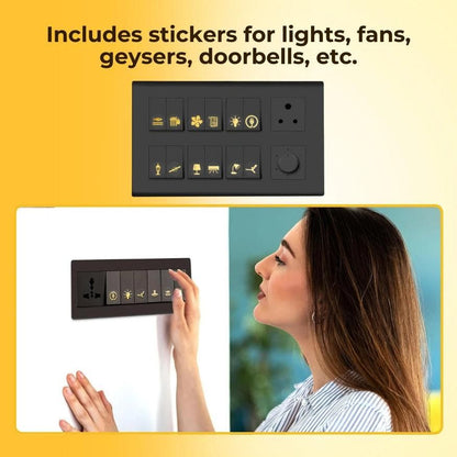 Gold Switch Board Stickers – Decorative Functional Icons | 100 & 200 Sticker Sets
